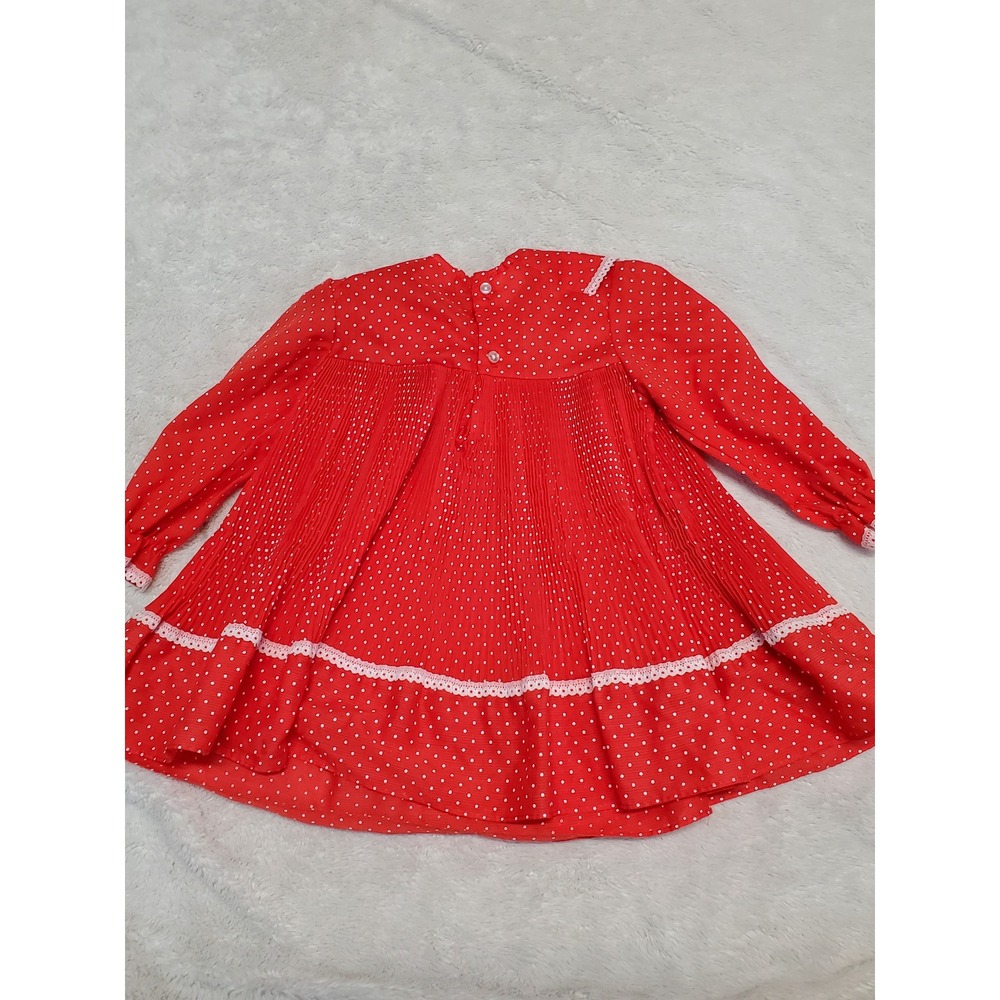 Vintage‎ Red White Polka Dot Formal 80s Pleated Dress Toddler Girl 3T Retro - Picture 5 of 8